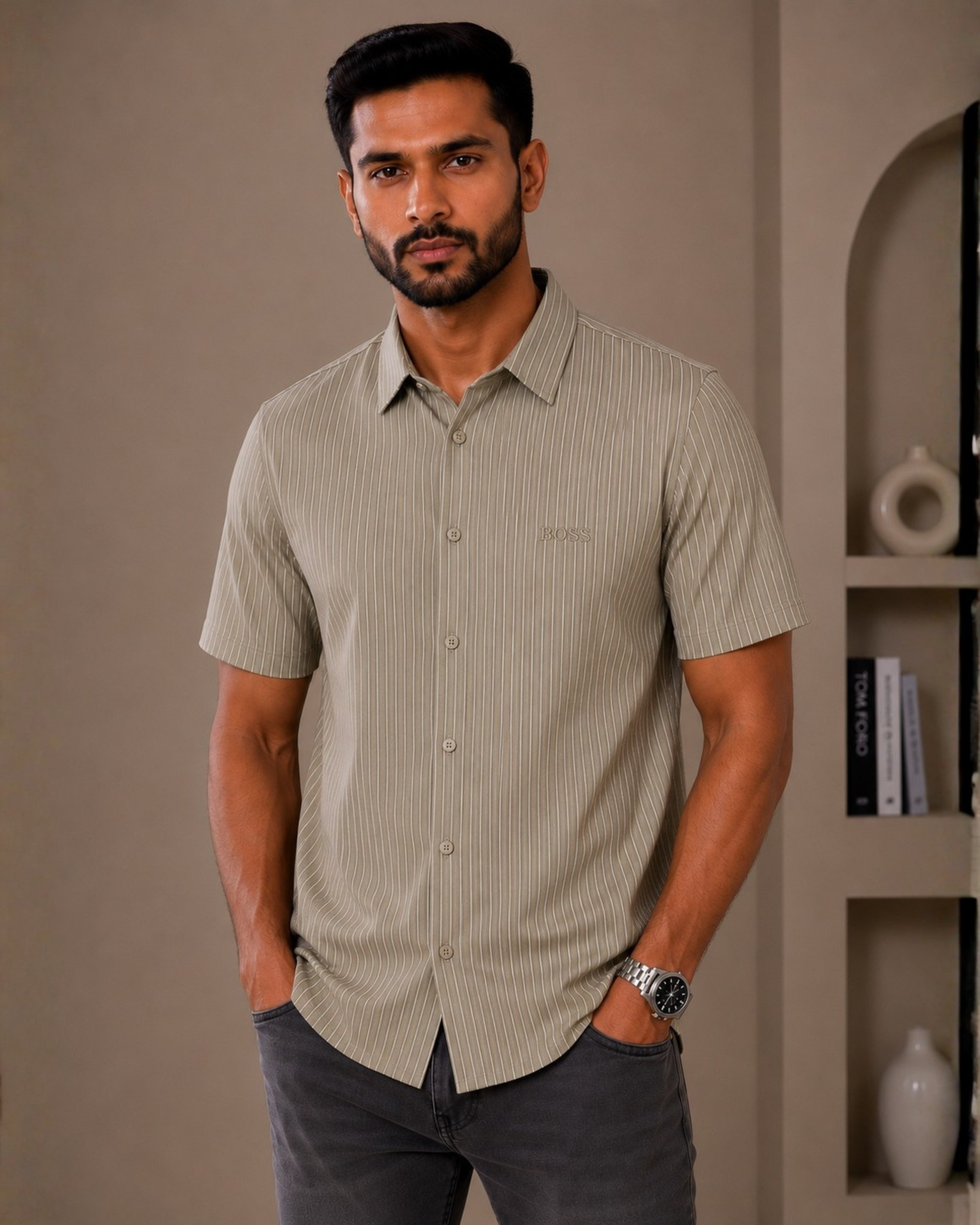 BS : Pinstripe Soft Touch Stretch Shirt